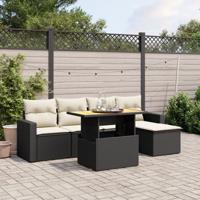 6-delige Loungeset met kussens poly rattan zwart