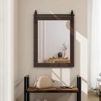 Rechthoekige spiegel met houten frame Rustieke wandspiegel Onbreekbare hangspiegel Donkerbruin