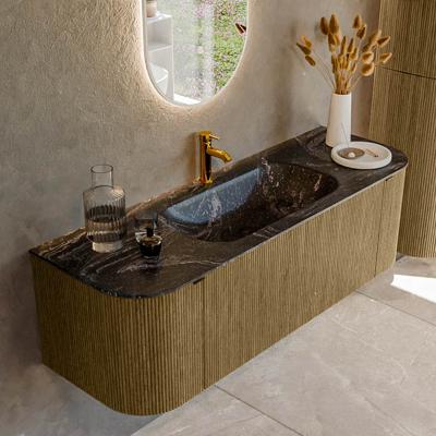 Badmeubel Mondiaz Kurve-Dlux | 140 cm cm | Meubelkleur Dusk | Wastafelkleur Lava | Solid surface | Wasbak midden spoelbak | 1 kraangat