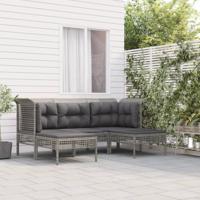 5-delige Loungeset met kussens poly rattan grijs