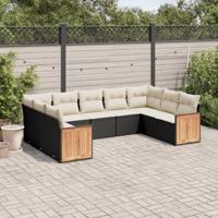 9-delige Loungeset met kussens poly rattan zwart