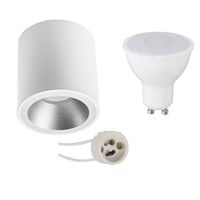 Opbouwspot Set - Aigi - Pragmi Cliron Pro - GU10 Fitting - Opbouw Rond - Mat Wit/Zilver - 8W - Warm Wit 3000K - Verdiept - Ø90mm