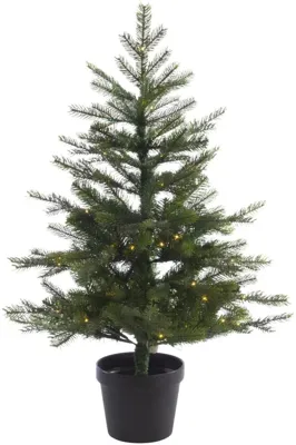 Everlands Grandis verlichte kunstkerstboom op batterijen groen 90cm, 80 lampjes