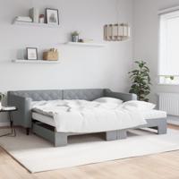 Slaapbank onderschuifbed matrassen 100x200 cm stof lichtgrijs