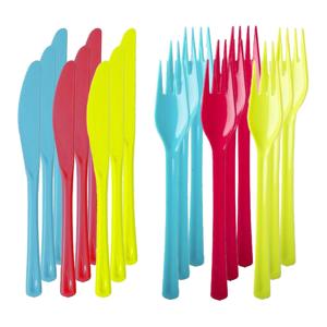 Set van 18x messen en 18x vorken - kunststof - herbruikbaar plastic - 19 cm - BBQ / Verjaardag