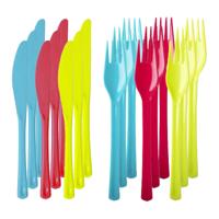 Set van 18x messen en 18x vorken - kunststof - herbruikbaar plastic - 19 cm - BBQ / Verjaardag