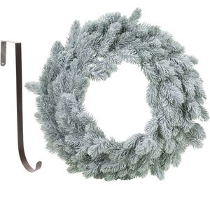 Kerstkrans groen met sneeuw 36 cm kunststof incl. deurhanger   -