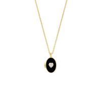 Verguld Zilveren Ketting - Hartje Zirkonia & Onyx Medaillon - 42+3 cm