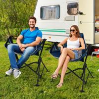 Opvouwbare Campingstoel met Verstelbare Rugleuning en Bekerhouder Klapstoel Opvouwstoel Blauw