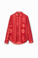 Shirt met geometrische motieven en structuur - ORANGE - L