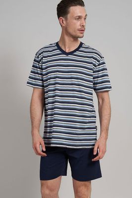 Gotzburg Shortama V-hals blauw gestreept