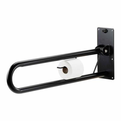 Toiletbeugel opklapbaar 76 cm met toiletrolhouder - Mat zwart