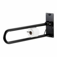 Toiletbeugel opklapbaar 76 cm met toiletrolhouder - Mat zwart
