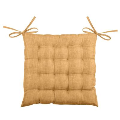 Stof Textile stoelkussen BEA - okergeel - 40 x 40 x 4 cm - touwtjes sluiting - binnen/buiten