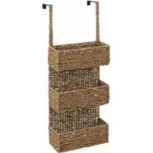 Opbergmand deurrek - 3 manden - riet - bruin - 28 x 12 x 69 cm - badkamerkast