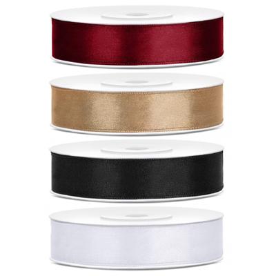 4x rollen satijnlint - bordeaux-goud-zwart-wit - 1,2 cm x 25 meter - cadeaulint - sierlint