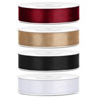 4x rollen satijnlint - bordeaux-goud-zwart-wit - 1,2 cm x 25 meter - cadeaulint - sierlint