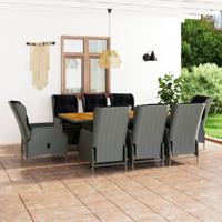 9-delige Tuinset met kussens poly rattan lichtgrijs