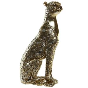 Home decoratie dieren beelden - Luipaard - 14 x 8 x 26 cm - voor binnen - goud kleurig