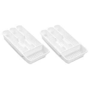 Plasticforte Bestekbak - 2x stuks - 4-vaks - wit - 33 x 18 x 4 cm - bestekhouders