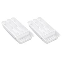 Plasticforte Bestekbak - 2x stuks - 4-vaks - wit - 33 x 18 x 4 cm - bestekhouders