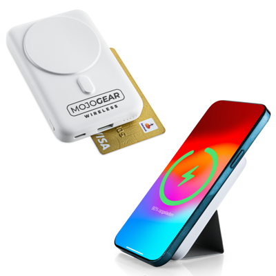 MOJOGEAR Wireless MagSafe powerbank 10.000 mAh - Magnetisch en Draadloos voor Android en iPhone - Met standaard - Wit