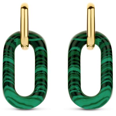 TI SENTO-Milano 7843MA Oorhangers Ovale schakels zilver-malachiet goudkleurig-groen 25 x 15 mm