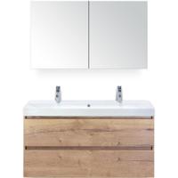 Maxx XL Badmeubelset 120 cm - Natuur Eiken - Wastafel Just Enkel 2 Kraangaten met Spiegelkast