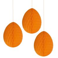 Pasen thema versiering - 3x - papier - hangend paasei van 20 cm aan koord - oranje