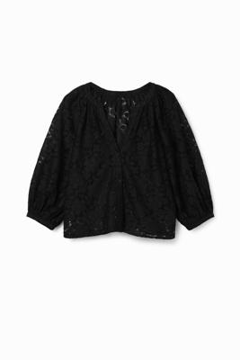 Blouse kant bloemen - BLACK - M