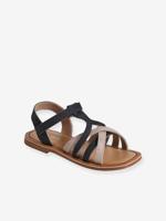 Sandalen met klittenband van leer voor kinderen, kleuterschoolcollectie VERTBAUDET veel blauw