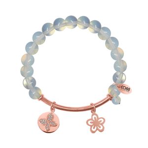 CO88 Armband met bedels bar/bloem/open bloem rosé/wit 8CB-50001