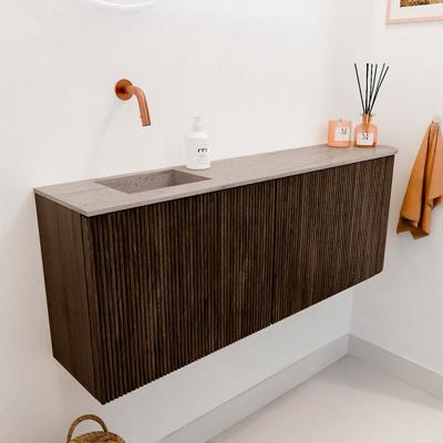 Toiletmeubel Mondiaz Joya Dlux | 111.6 cm | Meubelkleur Walnut | Faye wastafel Saba Wasbak Links | Zonder kraangat(en)