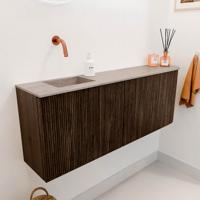 Toiletmeubel Mondiaz Joya Dlux | 111.6 cm | Meubelkleur Walnut | Faye wastafel Saba Wasbak Links | Zonder kraangat(en)