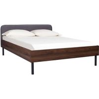 LODGE Volwassen bed 140 x 190 cm - Walnoot decor - Metalen poten - Inclusief bedbodem
