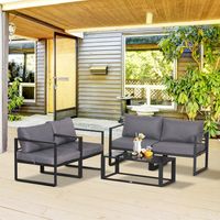 Outsunny vierdelige tuinset, zitgroep, bank met zitkussen, tafel met opbergruimte, polyester, grijs, 138 x 69 x 63 cm