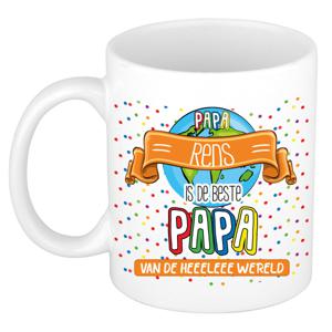 Naam mok papa Rens - wit - de beste - keramiek - 300 ml - Vaderdag/verjaardag