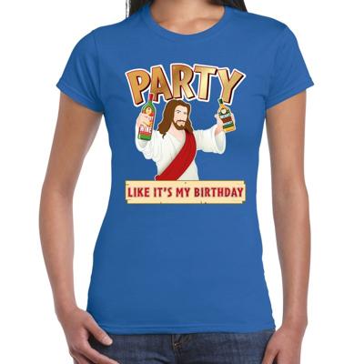 Foute kersttrui t-shirt Party Jezus - Blauw - Party like its my birthday - voor dames - kerstkleding Foute kersttrui t-shirt Party Jezus - Blauw - Party like its my birthday - voor dames - kerstkleding