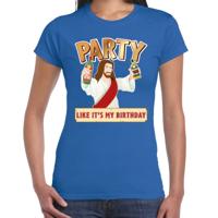 Foute kersttrui t-shirt Party Jezus - Blauw - Party like its my birthday - voor dames - kerstkleding