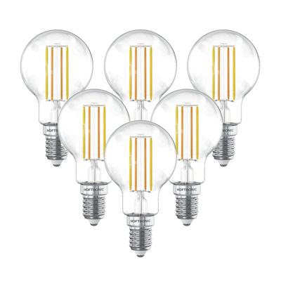Set van 6 Smart WiFi LED Filament lamp - E14 Fitting - 4,9 Watt 470 Lumen - P45 - E14 fitting - Zilveren fitting - 1800-3000K Dimbaar - Smart Gloeilampen