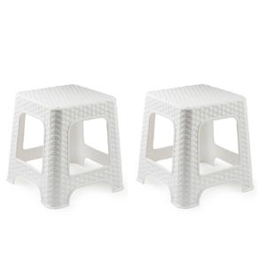 Plasicforte opstapje/krukje - Set van 3x stuks - wit - rotan kunststof - 32 x 32 x 30 cm - Keuken/ka