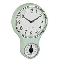 TFA Keuken wandklok - retro design met timer/kookwekker - mintgroen - H30 cm - kunststof