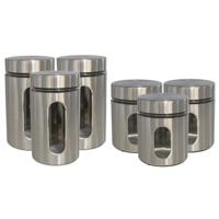 Gerimport - keuken voorraadpotten - 6x stuks - rvs - 2 formaten 700 ml en 1000 ml