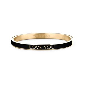 Key Moments 8KM BC0007 Stalen Bangle met Tekst Love You One-size Goudkleurig / Zwart