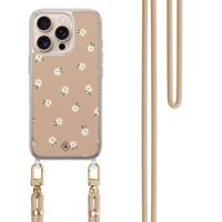 iPhone 16 Pro hoesje met beige koord - Sweet daisies