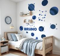 Blauwe astronomie elementen met naam muursticker