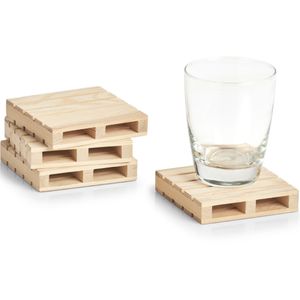 4x Houten pallet onderzetter voor glazen/bekers 10 x 10 cm   -