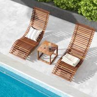 Zonligstoel Acaciahout Ergonomische Houten Ligstoel Tuinligstoel 157 x 60 x 76 cm Natuur 2 Stuks