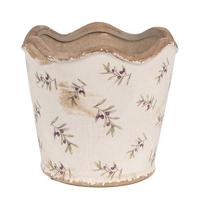 Clayre & Eef Bloempot Binnen Ø 16x15 cm Beige Blauw Keramiek Olijven