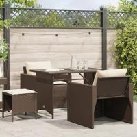 4-delige Loungeset met kussens poly rattan bruin - thumbnail